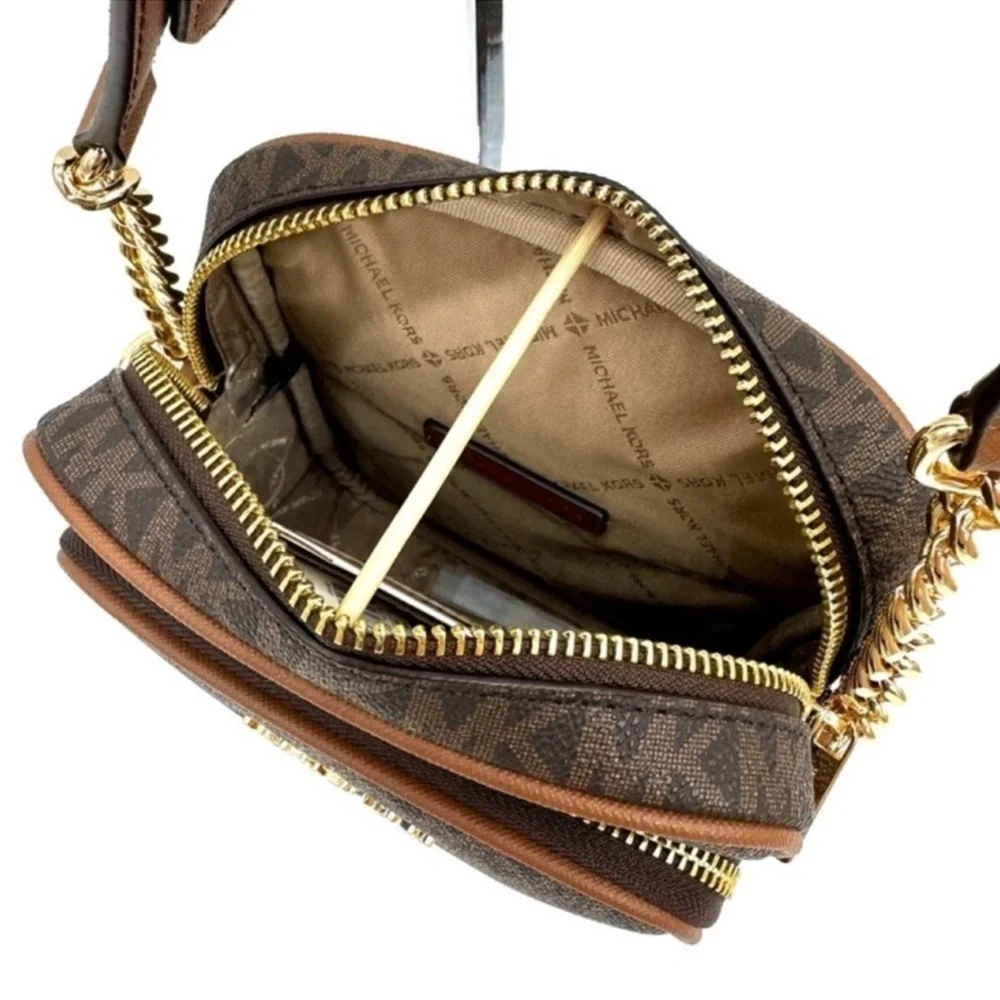 Michael Kors Medium NS Chain Xbody Bag & Small TZ Coinpouch w/ID Brown/Gold - Picture 8 of 13